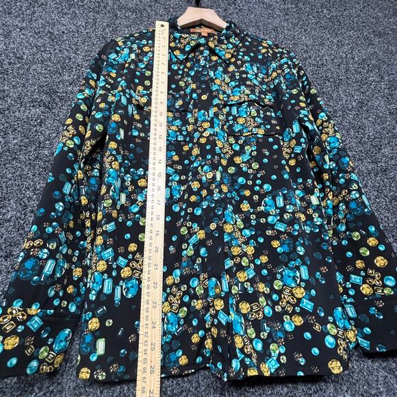 Ellen Tracy Maximalist Gem Jewel Button Blouse Small Casual Luxe Gold Aqua Bold - Picture 5 of 6